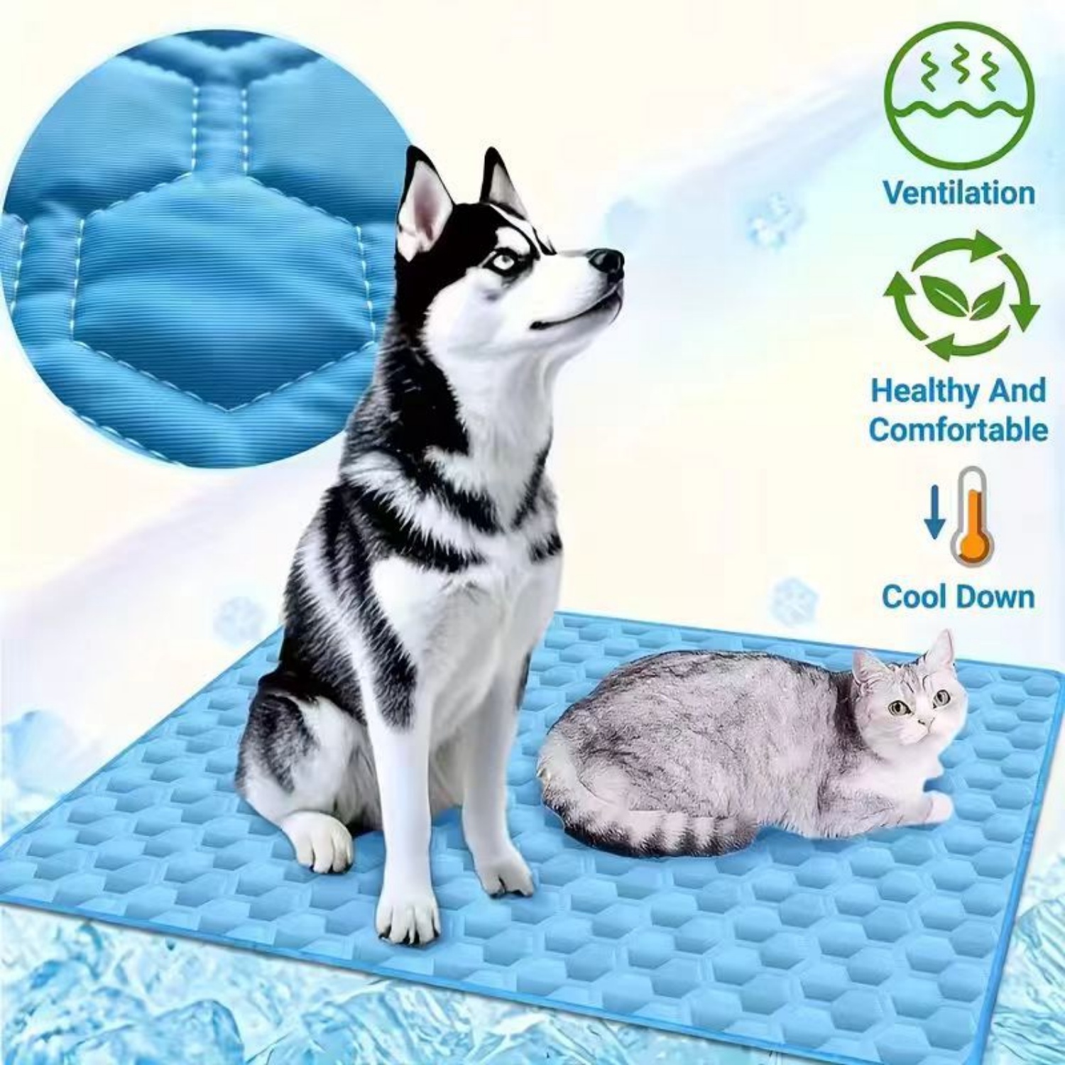 Dog Cooling Mat - Sommer-Kühlmatte für Haustiere, atmungsaktives Eisseide-Hundekissen, waschbare,